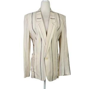 Vintage 80s Jeans West Cream Stripe Cotton Blend Blazer Jacket M